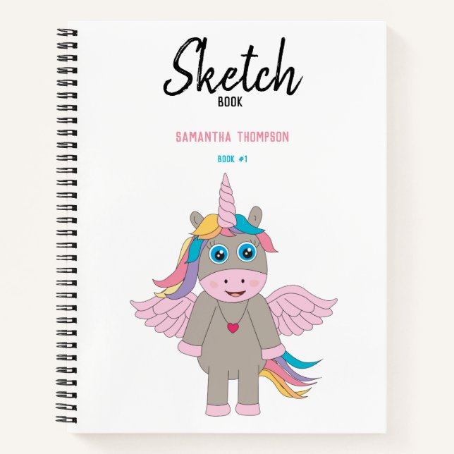 Cuaderno de dibujo de niña con diseño de unicornio (Anverso)