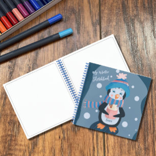 Cuaderno de dibujo de pingüino azul lindo niño inv