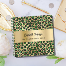 Cuaderno de dibujo estampado leopardo esmeralda ve