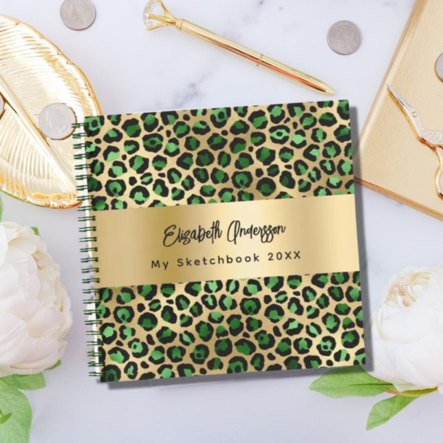 Cuaderno de dibujo estampado leopardo esmeralda ve (Subido por el creador)