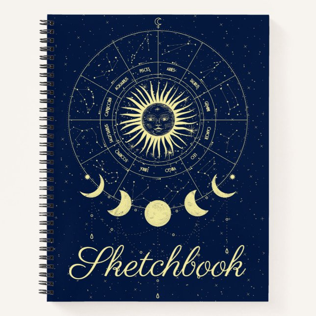 Cuaderno de dibujo Fases lunares del sol celestial (Anverso)