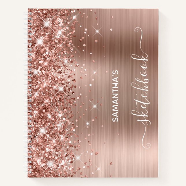 Cuaderno de dibujo femenino con brillo dorado rosa (Anverso)