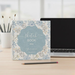 Cuaderno de dibujo floral azul polvoriento