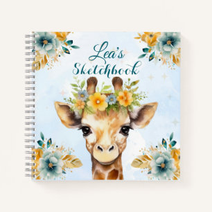 Cuaderno de dibujo floral de jirafa personalizado 