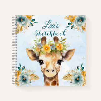Cuaderno de dibujo floral de jirafa personalizado 