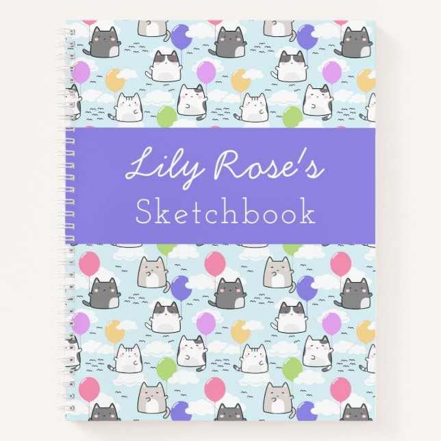 Cuaderno de dibujo infantil de gatos lindos morado (Anverso)