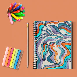 Cuaderno de dibujo naranja retro divertido nombre 