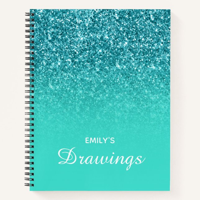 Cuaderno de dibujo personalizado con brillo turque (Anverso)