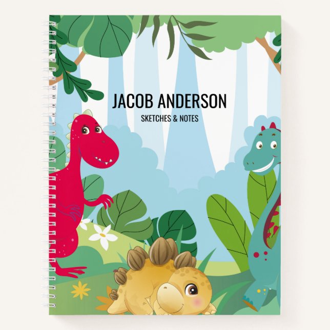 Cuaderno de dibujo personalizado de dinosaurio par (Anverso)