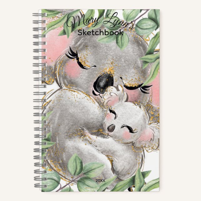 Cuaderno de dibujo personalizado de koala en acuar (Anverso)