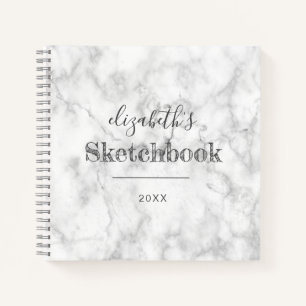 Cuaderno de dibujo personalizado de mármol gris bl
