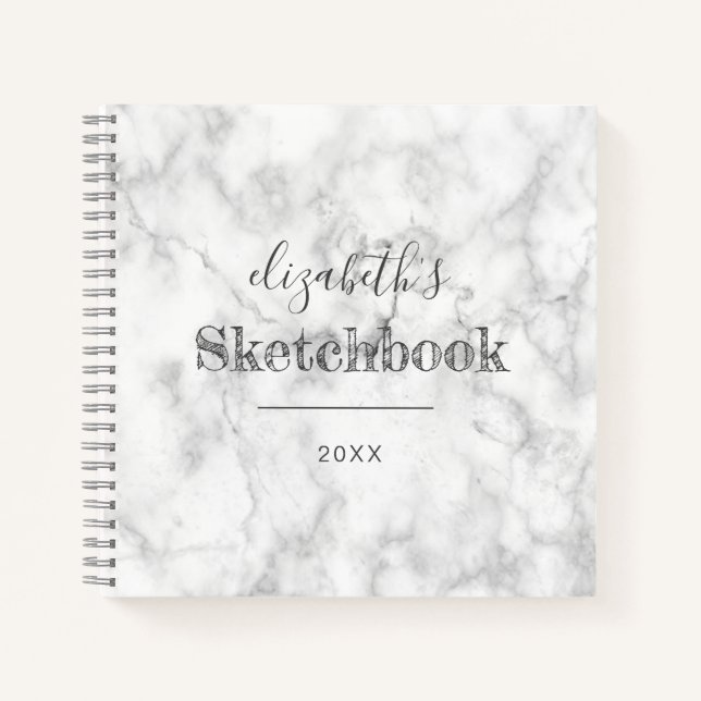 Cuaderno de dibujo personalizado de mármol gris bl (Anverso)