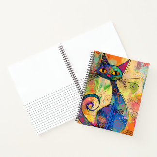 Cuaderno de dibujo rayado de gato doodle abstracto