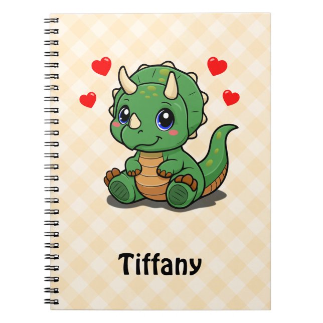 Cuaderno de Dinosaurio Adorable – Agregar Nombre (Frente)