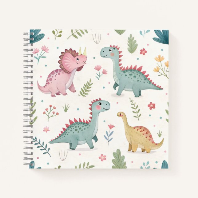Cuaderno de dinosaurios de acuarela linda para niñ (Anverso)