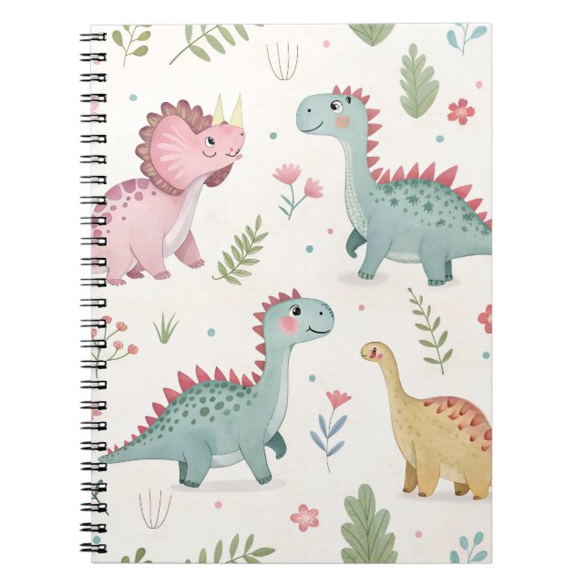 Cuaderno de dinosaurios de acuarela lindos para ni (Frente)