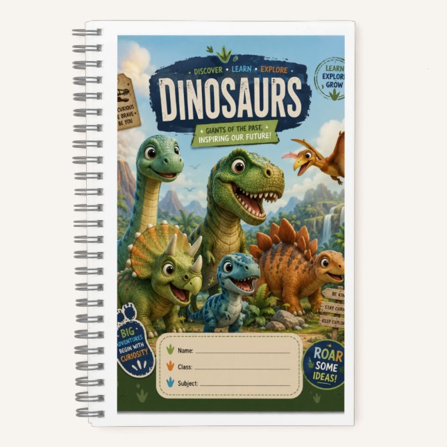 Cuaderno de dinosaurios lindos | Cubierta Premium  (Anverso)