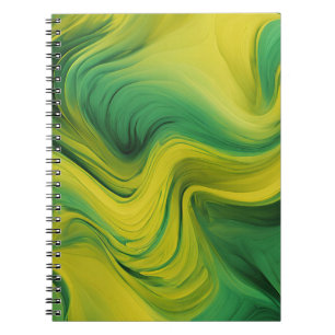 Cuaderno de diseño con resumen verde y amarillo
