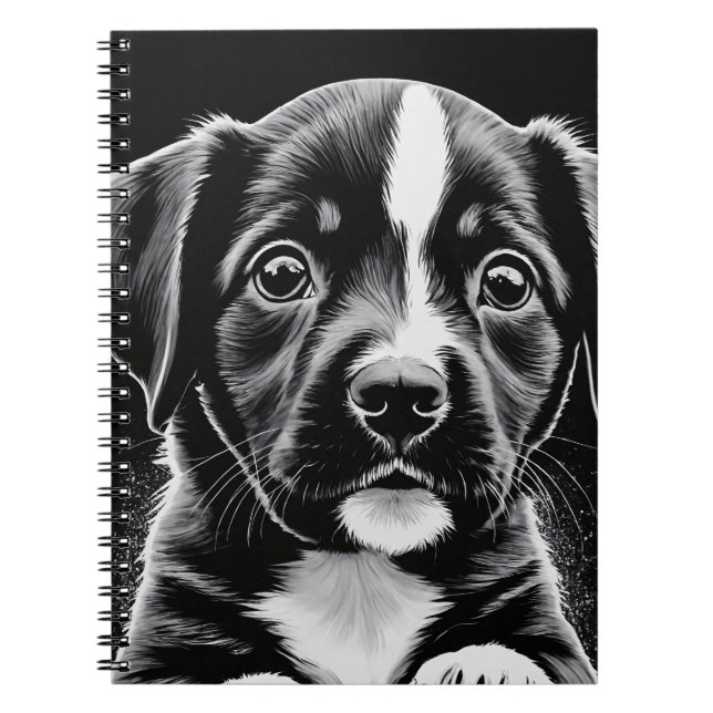 Cuaderno de diseño de cachorro adorable - Negro y  (Frente)