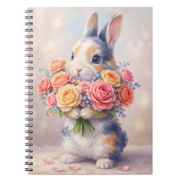 Cuaderno de diseño de conejo con flores / cuaderno