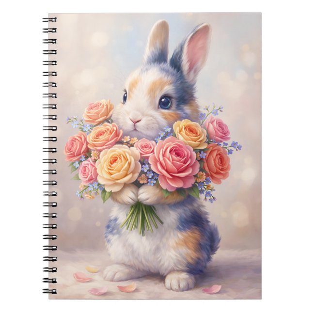 Cuaderno de diseño de conejo con flores / cuaderno (Frente)