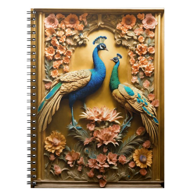 Cuaderno de diseño de pavo real dorado (Frente)