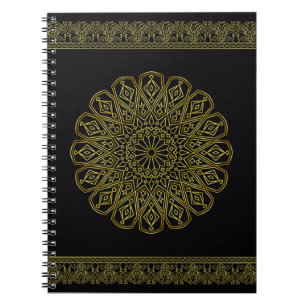 Cuaderno de diseño moderno negro y árabe dorado