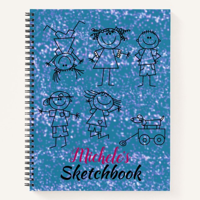 Cuaderno de esbozo azul para niños personalizado (Anverso)