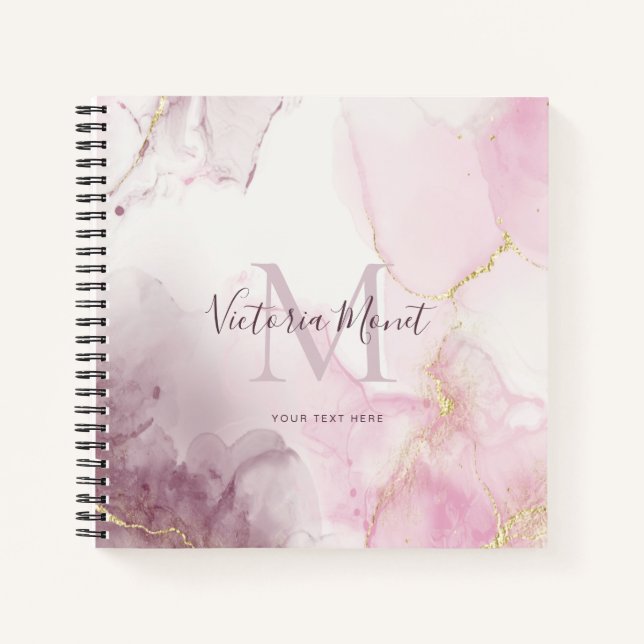 Cuaderno de escritura con mármol rosa malva y veta (Anverso)