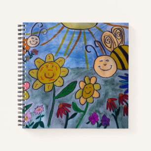 Cuaderno de espiral de abejas y flores