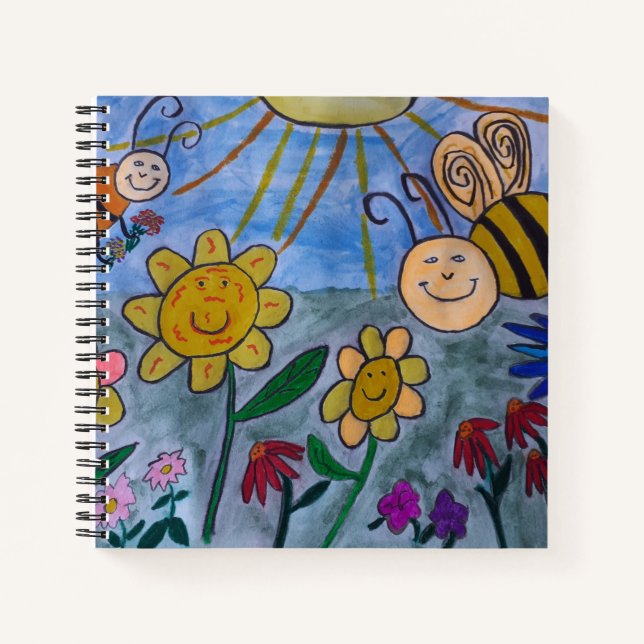 Cuaderno de espiral de abejas y flores (Anverso)