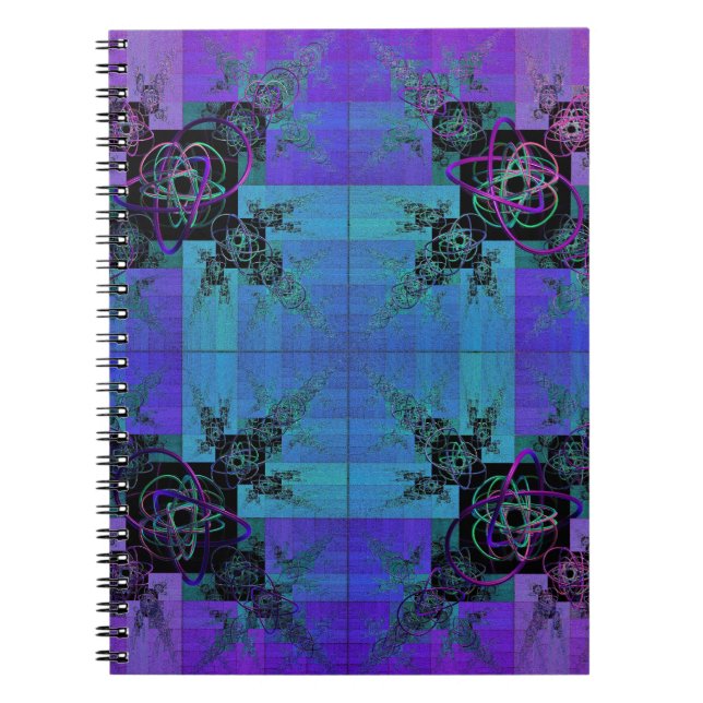 Cuaderno de espiral de alegría fractal Aqua y Lila (Frente)
