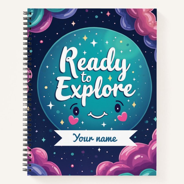 Cuaderno de espiral de galaxia con nombre editable (Anverso)