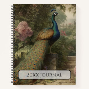 Cuaderno de espiral de lujo con pavón botánico ant