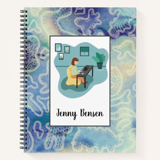 Cuaderno de espiral de tonos azules decorativos (Anverso)
