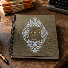 Cuaderno de espiral monograma de lona oliva con as