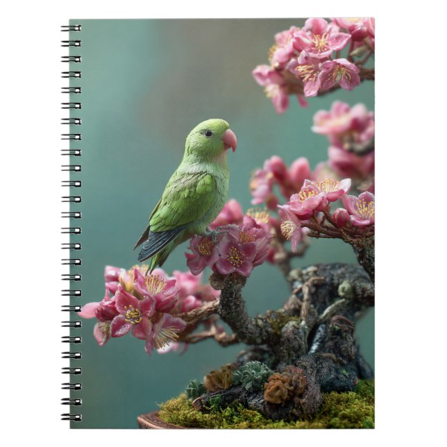 Cuaderno de Espiral Verde Ave y Flores (Frente)