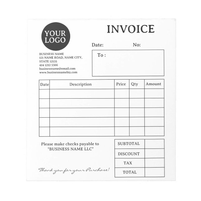 Cuaderno de facturas empresariales de Black & Whit (Frente)
