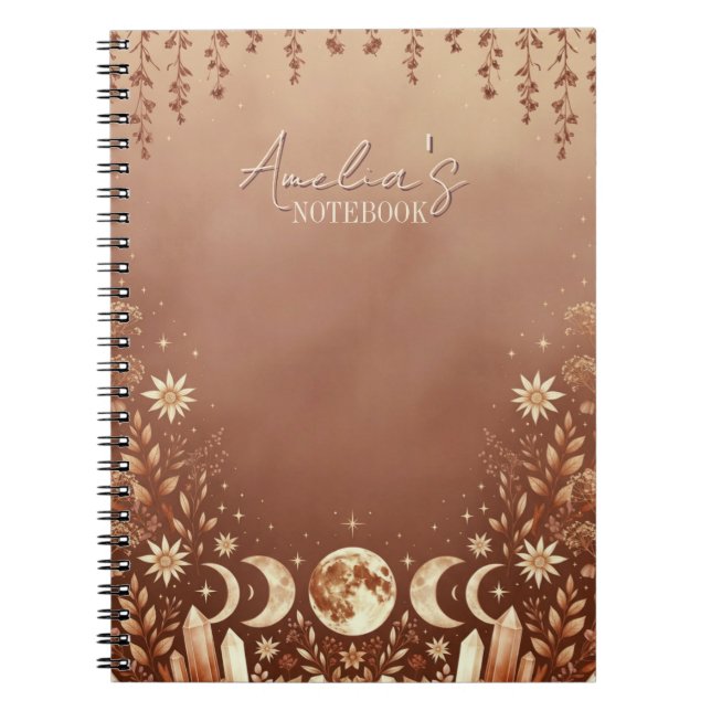 Cuaderno de fase lunar celeste de terracota boho (Frente)