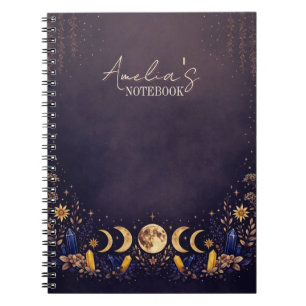 Cuaderno de fase lunar celestial azul marino y dor