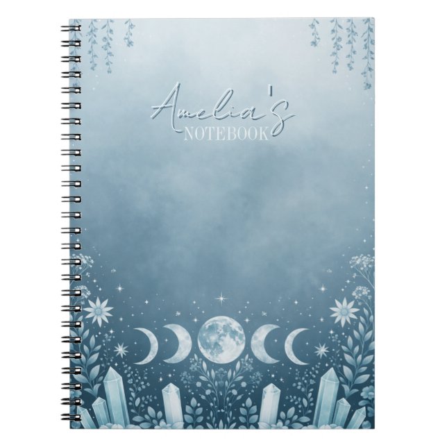 Cuaderno de fase lunar celestial de plata azulada  (Frente)