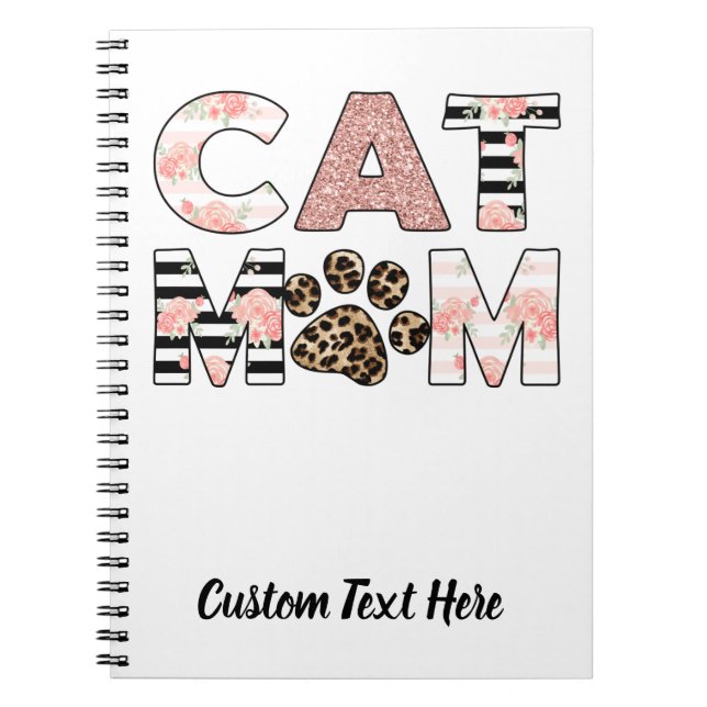 Cuaderno de Floral rosa y Paw Leopard de Cat Mom (Frente)