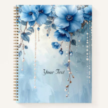 Cuaderno de Flores Azules y Perlas