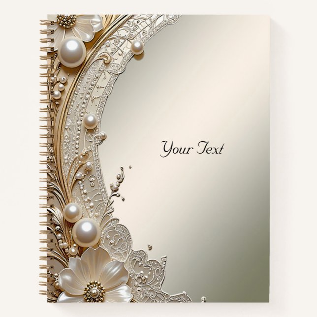 Cuaderno de Flores Blancas Modernas Perlas (Anverso)