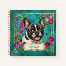 Cuaderno de flores botánicas de Bulldog Francés en