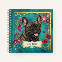 Cuaderno de flores botánicas de Bulldog Francés en