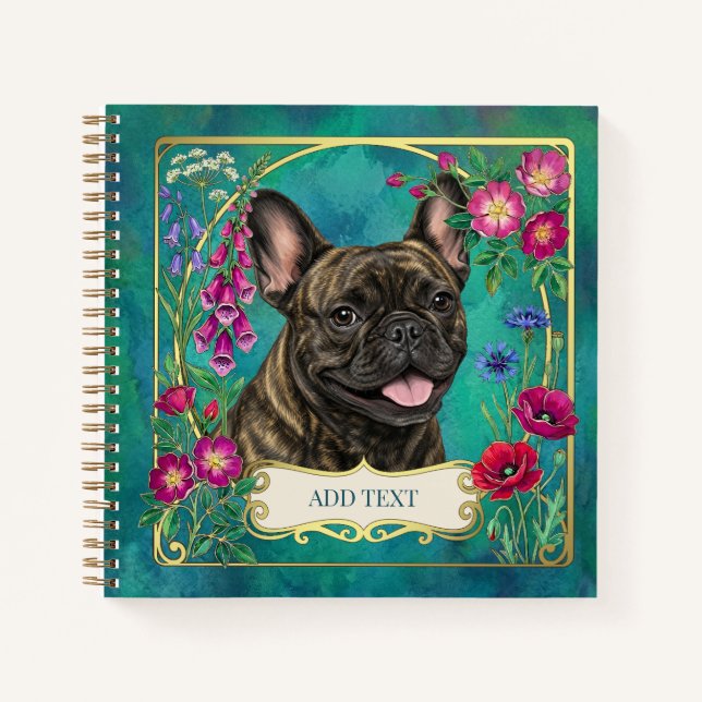 Cuaderno de flores botánicas de Bulldog Francés en (Anverso)
