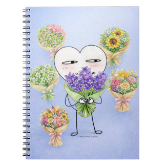 Cuaderno de flores con personaje de corazón lindo