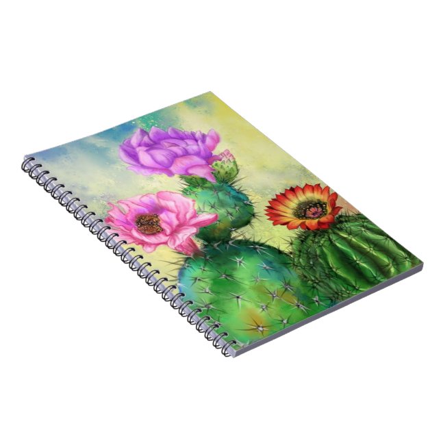 Cuaderno de flores de cactus rojos morados (Lado Derecho)
