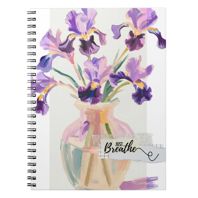 Cuaderno de Flores de Iris Morado "Respira" (Frente)